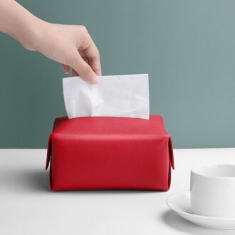 Tissue Box Cover Soft Pu Leer Opvouwbare Zakdoek Doos Servet Houder Voor Woonkamer Keuken Desktop Tissue Dozen Rood