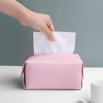 Tissue Box Cover Soft Pu Leer Opvouwbare Zakdoek Doos Servet Houder Voor Woonkamer Keuken Desktop Tissue Dozen Roze
