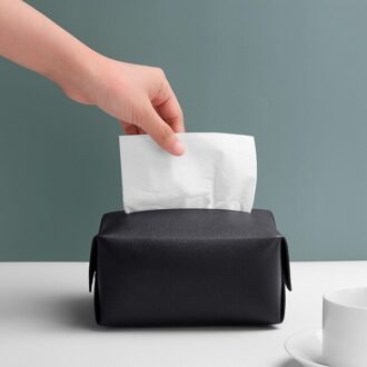 Tissue Box Cover Soft Pu Leer Opvouwbare Zakdoek Doos Servet Houder Voor Woonkamer Keuken Desktop Tissue Dozen zwart