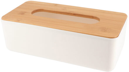 Tissuebox/tissuedoos - wit - bamboe hout - 26 x 13 x 8 cm - universeel
