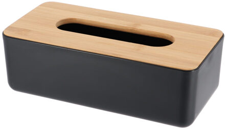 Tissuebox/tissuedoos - zwart - bamboe hout - 26 x 14 x 7 cm