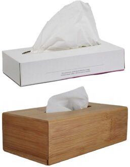 Tissuedoos/tissuebox rechthoekig - bamboe hout - 25 x 13 cm - inclusief tissues