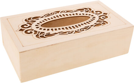 Tissuedoos/tissuebox rechthoekig van hout met sierlijk design 26 x 14 cm naturel - Tissuehouders