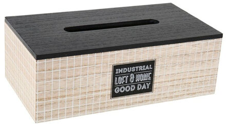 Tissuedoos/zakdoekjes box Brooklyn - zwart/naturel - Bamboe hout - 26 x 14 x 9 cm
