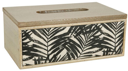 Tissuedoos/zakdoekjes box Floral - zwart/naturel - Bamboe hout - 24 x 14 x 9 cm