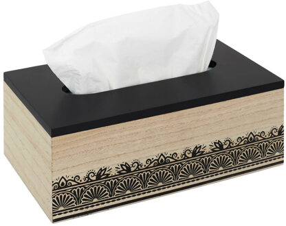 Tissuedoos/zakdoekjes box - zwart/naturel - Bamboe hout - Arabic style - 24 x 14 x 9 cm