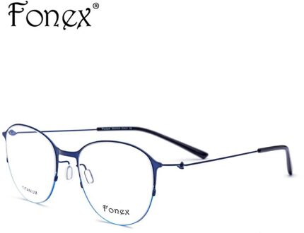 Titanium Legering Brillen Frame Vrouwen Vintage Ronde Recept Bijziendheid Optische Brilmontuur Mannen Koreaanse Schroefloos Eyewear 98612 Blauw