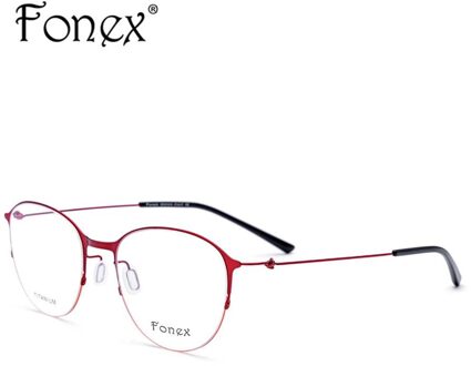 Titanium Legering Brillen Frame Vrouwen Vintage Ronde Recept Bijziendheid Optische Brilmontuur Mannen Koreaanse Schroefloos Eyewear 98612 Rood