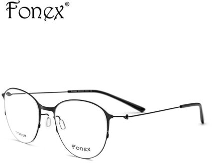 Titanium Legering Brillen Frame Vrouwen Vintage Ronde Recept Bijziendheid Optische Brilmontuur Mannen Koreaanse Schroefloos Eyewear 98612 zwart