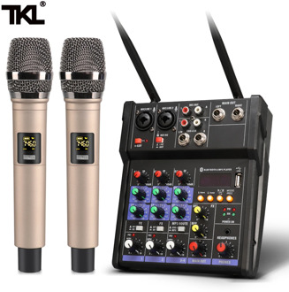 TKL 4 channel audio mixer console with wireless microphone sound mixing with Bluetooth USB mini dj mixer