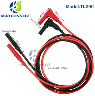 TL290 Length=1.0meter High Quality 13AWG flexible silicone 4mm straight to right angel Plug test leads