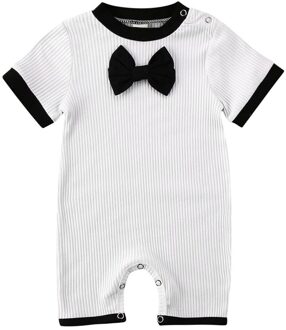 Toddler Baby Boys Summer Clothes Solid Cotton Short Sleeve Romper Playsuit Party Gentleman Bow Tie Outfit 24M