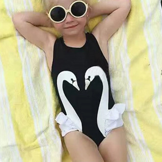 toddler baby girl one piece swimwear swan applique ruffle bikini swimsuit children kids girl swim suit beachwear