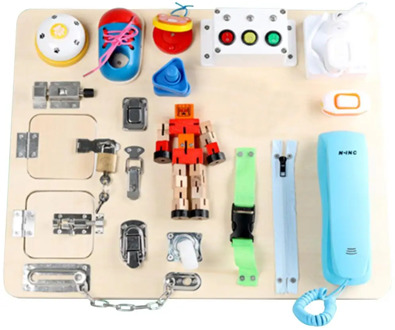 Toddler Busy Board Multifunctional Educational Unlock Dress Up Zipper Button Baby Activity Skills Practice Board Toys