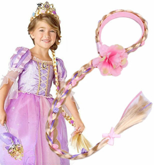 Toddler Hair Accessories Baby Girl Blonde Cosplay Weaving Braid Tangled Rapunzel Headband Princess Floral Headband Hair Girl Wig