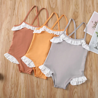 Toddler Kids Baby Girl One-Piece Bikini Set Swimsuit Swimwear Bathing Suit Ruffled Solid Beachwear