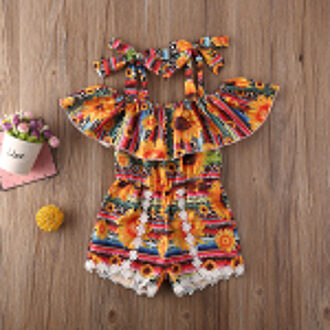 Toddler Kids Baby Girls Summer Floral Ruffle Off Shoulder Jumpsuit Playsuit Romper Shorts Girl Plausuit Clothes 2T