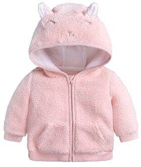 Toddler Kids Boys Girls Plush Coat Infant Cartoon Ear Solid Color Hooded Cute Unisex Winter Warm Zipper Tops Clothes 3-18M A20 Roze / 6m