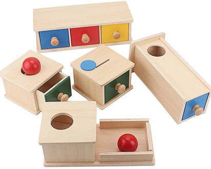 Toddler Wood Montessori Box with Ball Piggy Bank Coin Box Tricolor Drawer Box Infant Sensory Toys Education Toy Christmas Gift