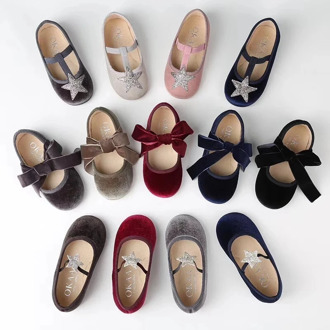 Toddlers Suede Flats Velvet Bowknot Shoes Baby Girls Flat Shoes Princess Colors Dance Shoes