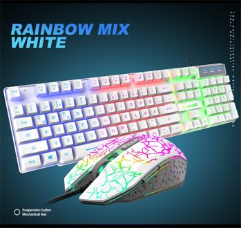 Toetsenbord En Muis Set T13 Rainbow Backlit Usb Ergonomische Gaming Toetsenbord En Muis Set Voor Pc Laptop WH