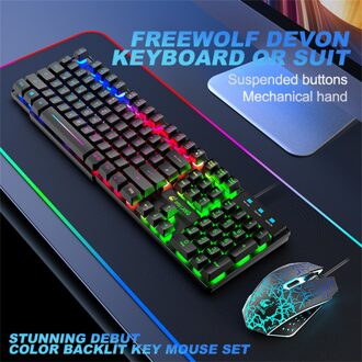 Toetsenbord En Muis Set T13 Rainbow Backlit Usb Ergonomische Gaming Toetsenbord En Muis Set Voor Pc Laptop zwart