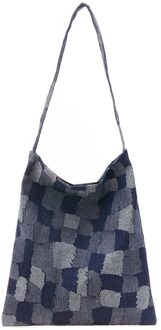 Toevallige Meisjes Korte Hand Tassen Splitsen Stiksels Grote Capaciteit Schoudertas Winkelen Draagtas Voor Vrouwen Blauw