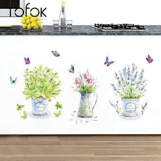 Tofok Aquarel Vlinder Boeket Diy Muursticker Zelfklevende Keukenkast Decals Woonkamer Deur Raam Decor Behang