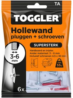 Toggler Plug Voor Holle Wand Ta Kunststof - Diam. 8mm - 6 Stuks