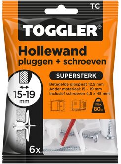 Toggler Plug Voor Holle Wand Tc Kunststof - Diam. 8x45mm - 6 Stuks