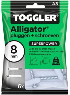 Toggler Plug Voor Massieve Muur Alligator Kunststof - Diam. 8x50mm - 6 Stuks