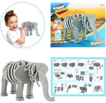 Toi-Toys 3D puzzel olifant junior 31,5 cm foam grijs 75-delig