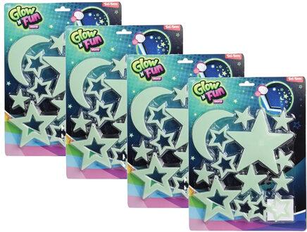 Toi-Toys Glow in the dark - 4x - maan en sterren - sterrenhemel - muur/plafond decoratie - kinderkamer