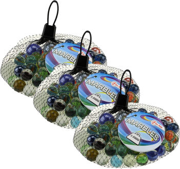 Toi-Toys Knikkers - 180x stuks - gekleurd - glas - in netje