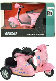 Toi-Toys Metal Pull back motor met zijspan roze 11,5 cm