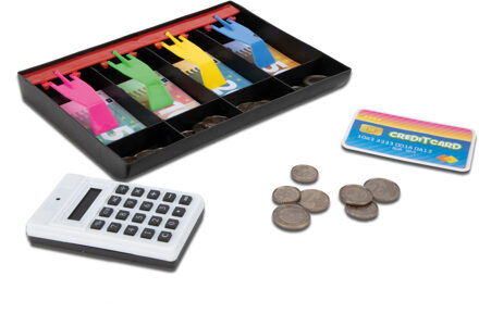Toi-Toys Speelgeld - speelgoed kassa lade - incl. rekenmachine en bankpasje - winkeltje spelen