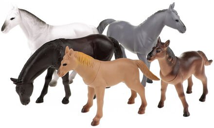 Toi-Toys Speelgoed paarden figuren - 5 stuks - kunststof - 14 cm - paardjes speelfiguren Multi