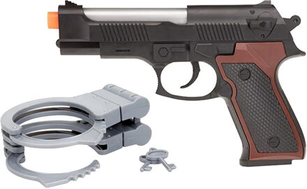 Toi-Toys Speelgoed politie pistool met handboeien - met licht en geluid - inclusief batterijen Zwart