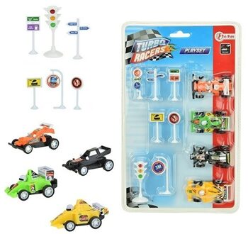 Toi-Toys Speelgoed set met raceauto en verkeersborden - Speelgoed auto's Multikleur