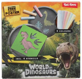 Toi-Toys Toi Toys Dino stoepkrijtset + sjablonen verschillende