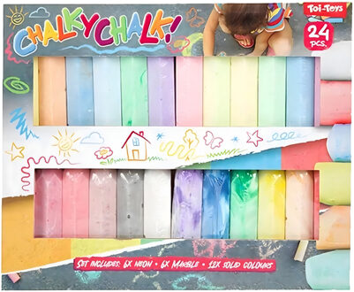 Toi-Toys Toi Toys stoepkrijt set - 24x stuks - multicolor - neon/marmer/basic - kleuren/tekenen