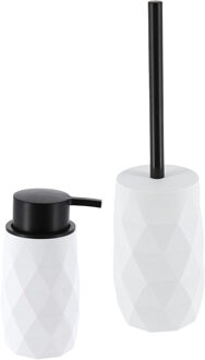 Toilet accessoire set - wc borstel en zeeppomp Diamond - wit - kunststof