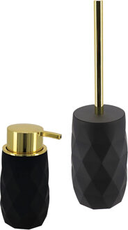 Toilet accessoire set - wc borstel en zeeppomp Diamond - zwart - kunststof