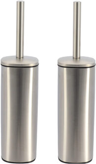 Toilet/badkamer toiletborstel met houder - 2x - Elegance - chrome - 9 x 39 cm