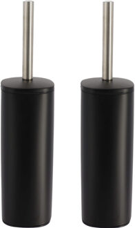 Toilet/badkamer toiletborstel met houder - 2x - Elegance - zwart - 9 x 39 cm