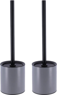Toilet/badkamer toiletborstel met houder - 2x - Urban Stone - grijs - 10 x 37 cm