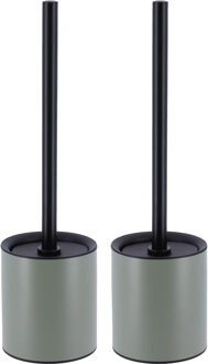 Toilet/badkamer toiletborstel met houder - 2x - Urban Stone - groen - 10 x 37 cm