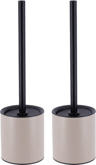 Toilet/badkamer toiletborstel met houder - 2x - Urban Stone - taupe - 10 x 37 cm