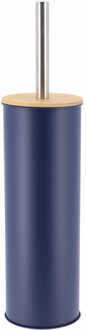 Toilet/badkamer toiletborstel met houder - Bamboo vibe - donkerblauw - D10 x H40 cm