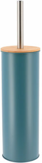 Toilet/badkamer toiletborstel met houder - Bamboo vibe - petrol - D10 x H40 cm